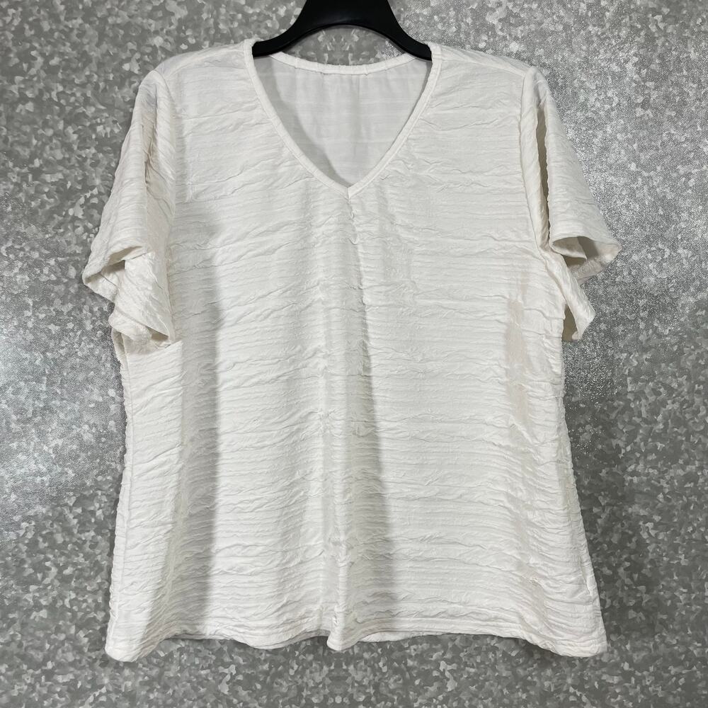 Shein Curve Women's Plus Size White Crinkle Textured Top - Size 3XL - Casual Tee